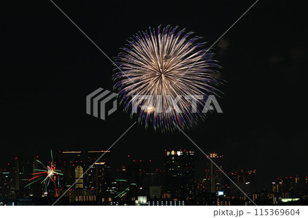 なにわ淀川花火大会　十三花火大会　ビルと花火 115369604