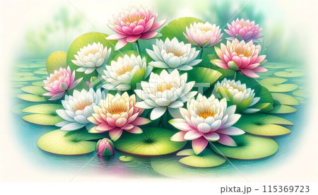 睡蓮の花と蕾 115369723