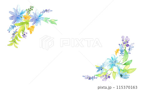 水彩のベクターフラワーフレーム。水彩タッチで描いた花と草木のウエディングフレーム。水彩の花束。 水彩のベクターフラワーフレーム。水彩タッチで描いた花と草木のウエディングフレーム。水彩の花束。 115370163