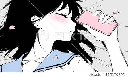 女子高生の昼寝：スマホを片手にセーラー服を着たまま寝てしまった女子高生