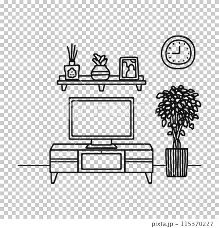 おしゃれなインテリア・テレビ／線画 115370227