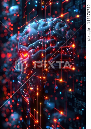 conceptual digital photograph showcasing a detailed image of a humans head and brain. 115370739
