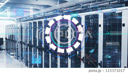 Image of data processing over server room Image of data processing over server room 115371017