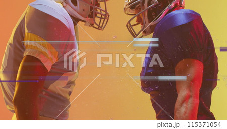 Image of data processing over diverse american football players 115371054