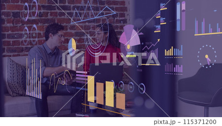 Image of financial data processing over diverse business people 115371200