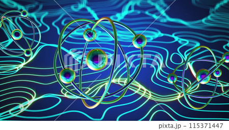 Image of micro of atom models over lines on...のイラスト素材 [115371447] - PIXTA