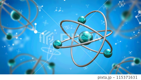 Image of micro of atom models and molecules over blue background Image of micro of atom models and molecules over blue background 115371631