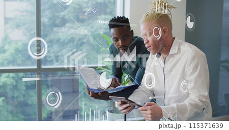 Image of data processing over diverse business people in office Image of data processing over diverse business people in office 115371639