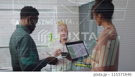 Image of data processing over diverse business people in office Image of data processing over diverse business people in office 115371646