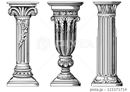 Ancient Column Collection: Vintage Vector Illustrations of Roman and Greek Antique Architecture. 115371714