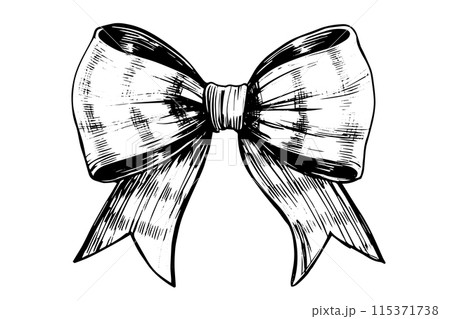 Ribbon bow, doodle bowtie.Doodle gift element vintage vector sketch. Ribbon bow, doodle bowtie.Doodle gift element vintage vector sketch. 115371738
