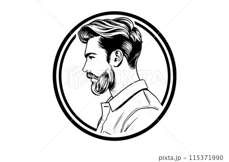 Hand drawn portrait of bearded man in profile. Hipster ink sketch. Logotype vector illustration. 115371990