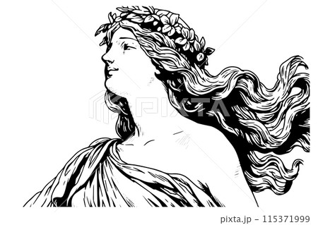 Aphrodite head hand drawn ink sketch. Engraved style vector illustration. Aphrodite head hand drawn ink sketch. Engraved style vector illustration. 115371999