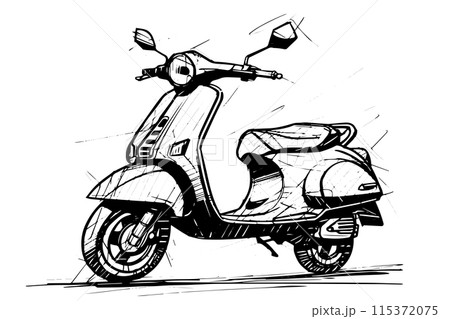 Retro scooter or motorcycle hand drawn ink sketch. Engraved style vector illustration. 115372075