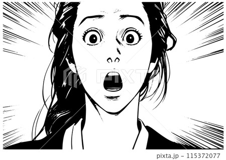 Scared emotional girl sketch in manga style. Hand drawn vector illustration. 115372077