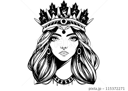 Vintage Vector Portrait: Engraved Queen in Wonderland's vintage engraved. Vintage Vector Portrait: Engraved Queen in Wonderland's vintage engraved. 115372271