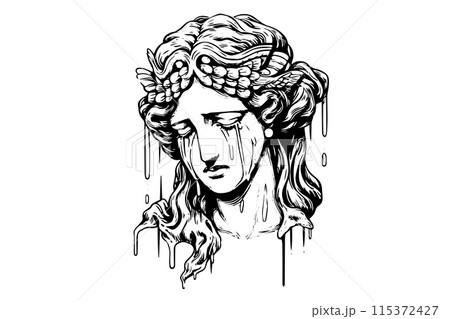 Aphrodite head hand drawn ink sketch. Engraved style vector illustration. 115372427