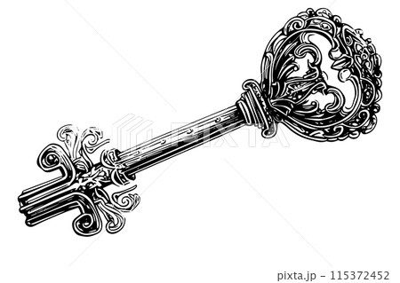 Vintage key hand drawn ink sketch. Engraved retro style vector illustration. 115372452