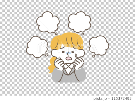 Illustration of a businesswoman who is worried about various things 115372493