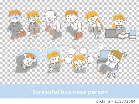 Illustration set of a businessman feeling stressed 115372504