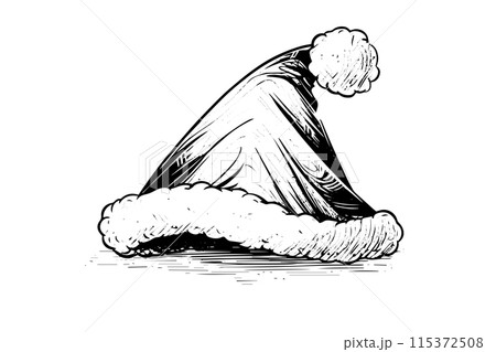 Christmas santa hat engraved xmas icon. Hand drawn vector sketch of cap. 115372508