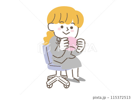 コーヒーブレイクをしている女性の会社員のイラスト 115372513