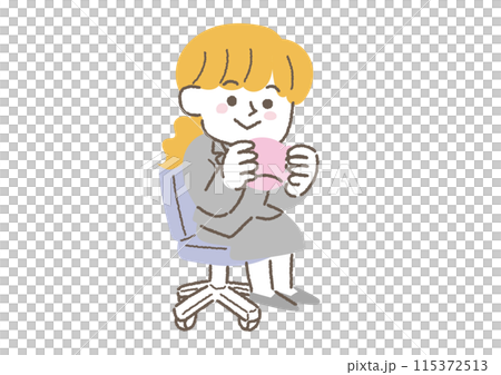 コーヒーブレイクをしている女性の会社員のイラスト 115372513