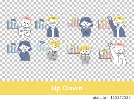 一群人透過上下圖表快樂和悲傷 115372526
