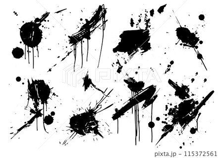Black Ink Splash Vector Line Set: Grunge Elements for Artistic Designs. 115372561