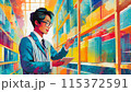 データサイエンティストが大量のデータを整理している様子のイラスト 115372591