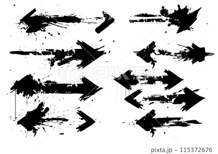 Urban Graffiti: Vector Brushstroke Arrow Set. Ink Grunge Black Line Art. 115372676