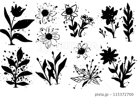 Abstract Floral Graffiti: Vector Art with Hand-Painted Flower Elements. 115372700