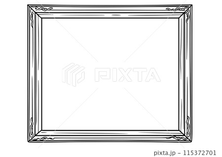 Hand drawn ink sketch of retro wooden photo frame. Vector illustration. 115372701