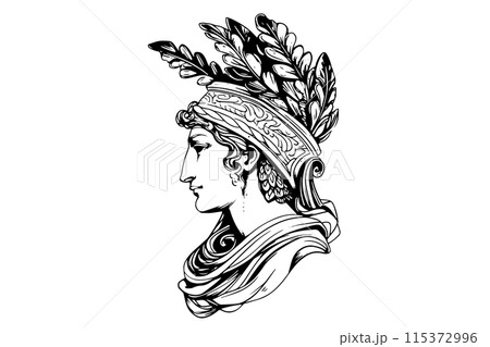 Hermes head hand drawn ink sketch. Engraved style vector illustration. Hermes head hand drawn ink sketch. Engraved style vector illustration. 115372996