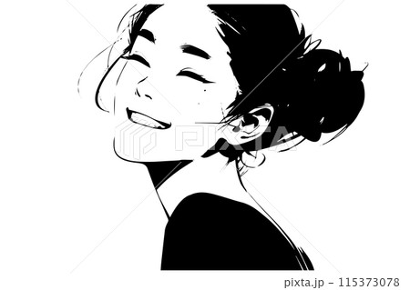 Happy girl hand drawn ink sketch. Engraved style vector portrait. 115373078