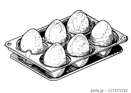 Box of eggs hand drawn ink sketch. Engraving style vector illustration. 115373192