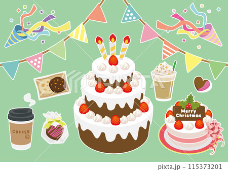 かわいいパーティケーキのベクターイラスト 115373201