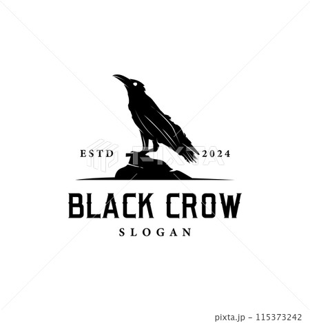 Black crow logo silhouette design with simple retro vintage black concept template illustration 115373242
