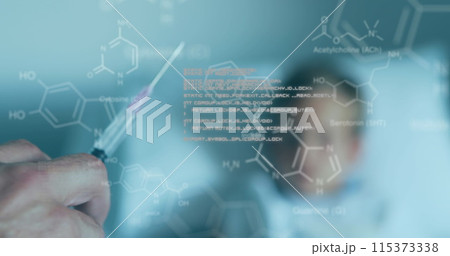 Image of digital interface and information with child and doctor holding vaccination syringe Image of digital interface and information with child and doctor holding vaccination syringe 115373338