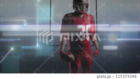 Image of data processing over male american football player with ball 115373349