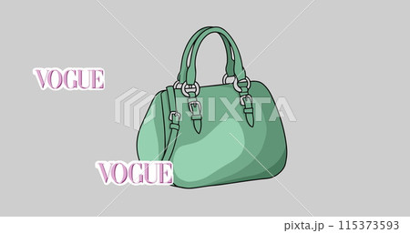 Image of handbag icon and vogue texts on green background 115373593
