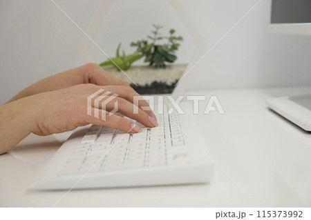 Closeup of business woman hand typing on keyboard and mouse 115373992