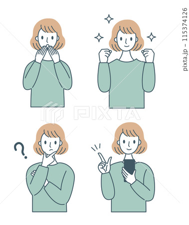 シンプルな女性のイラストセット	 115374126