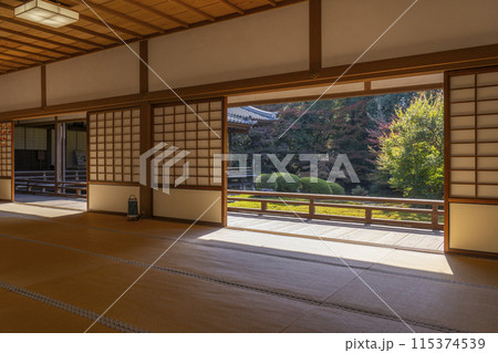 秋の京都 随心院 能の間から見える庭園 秋の京都 随心院 能の間から見える庭園 115374539