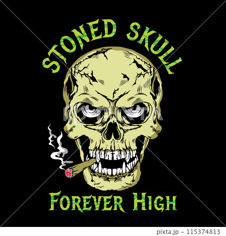 Stoned Skull face smoking joint vector illustration in hand drawn style Stoned Skull face smoking joint vector illustration in hand drawn style 115374813