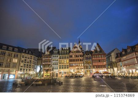 Frankfurt Germany, night city skyline at Romer old town square 115374869