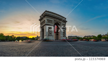 Paris France, panorama city skyline sunset at Arc de Triomphe and Champs Elysees 115374969