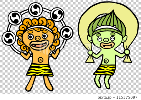 Hand-drawn style, illustration of a child's wind god and thunder god Hand-drawn style, illustration of a child's wind god and thunder god 115375097