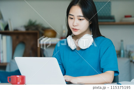 オンライン学習をする女性 115375195