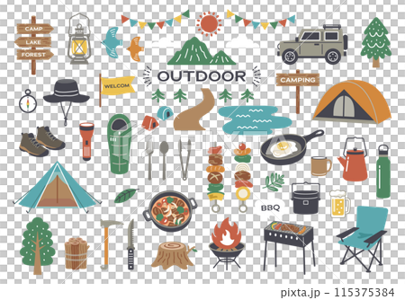 Outdoor and camping icon illustration set 115375384